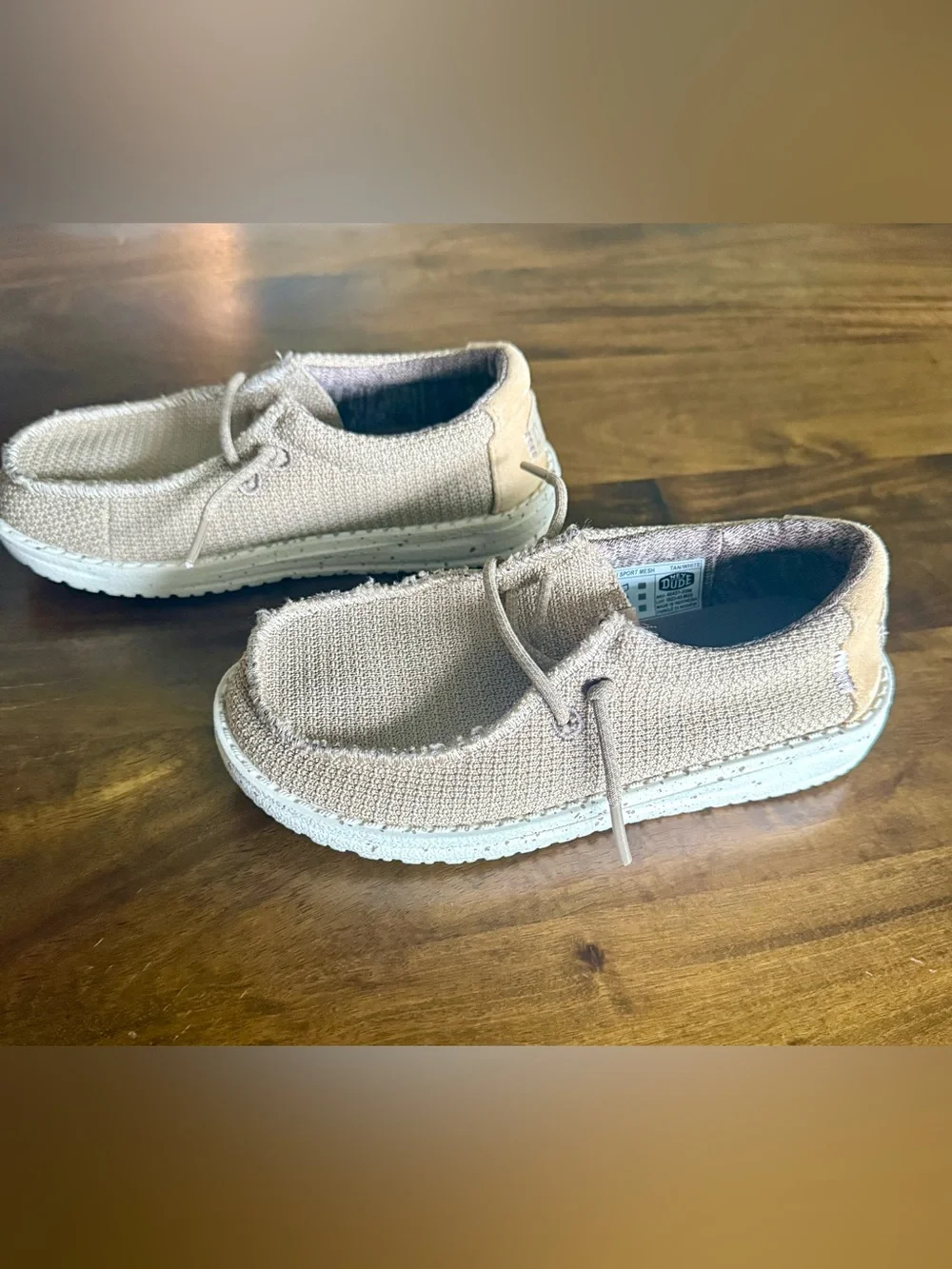 Hey Dude Kids Beige/Tan Canvas Slip-On Sneakers